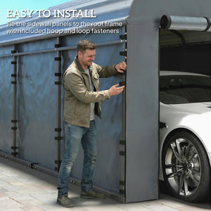 Carport Replacement Canopy Cover Sidewalls for 12' x 20' Carport, UPF50+ Waterproof PE Garage Car Tent Shelter Tarp with Roll up Door, Sidewall ONLY, Dark Grey