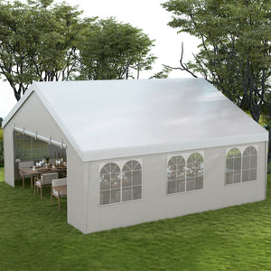 19.5' x 19' Party Tent, Heavy Duty Outdoor Canopy Tent Shelter with Removable Sidewalls, 2 Doors and 6 Windows, Large White Tents for Parties, Events, BBQ Grill