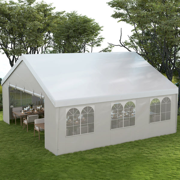 19.5' x 19' Party Tent, Heavy Duty Outdoor Canopy Tent Shelter with Removable Sidewalls, 2 Doors and 6 Windows, Large White Tents for Parties, Events, BBQ Grill