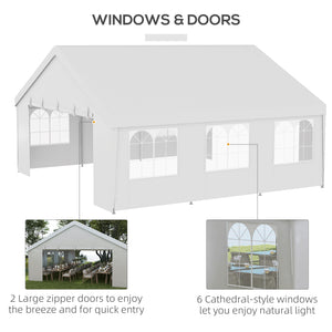 19.5' x 19' Party Tent, Heavy Duty Outdoor Canopy Tent Shelter with Removable Sidewalls, 2 Doors and 6 Windows, Large White Tents for Parties, Events, BBQ Grill