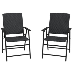 Outdoor Wicker Dining Chair Set of 2, 2 Pieces Rattan Foldable Chair with Steel Frame for Garden, Backyard, Porch, Black