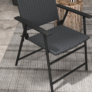 Outdoor Wicker Dining Chair Set of 2, 2 Pieces Rattan Foldable Chair with Steel Frame for Garden, Backyard, Porch, Black