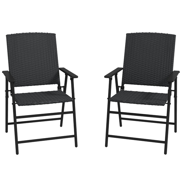 Outdoor Wicker Dining Chair Set of 2, 2 Pieces Rattan Foldable Chair with Steel Frame for Garden, Backyard, Porch, Black
