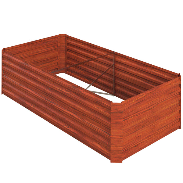 Raised Garden Bed, 6' x 3' x 2' Galvanized Steel Planters for Outdoor Plants with Multi-reinforced Rods for Vegetables, Flowers and Herbs, Rustic Brown