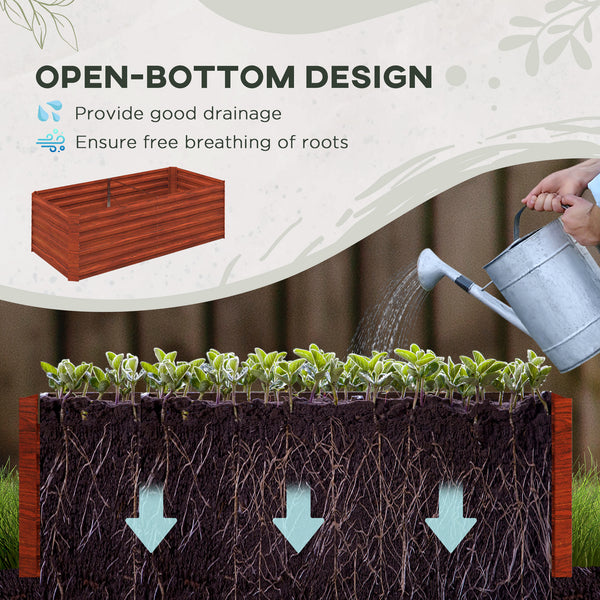 Raised Garden Bed, 6' x 3' x 2' Galvanized Steel Planters for Outdoor Plants with Multi-reinforced Rods for Vegetables, Flowers and Herbs, Rustic Brown