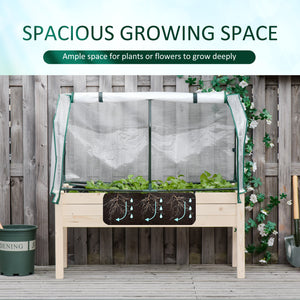 Raised Garden Bed with PE Greenhouse Cover, Outdoor Elevated Wood Planter Box for Herbs and Vegetables, Use for Patio, Garden, Balcony, 121 x 55 x 117cm, Nature Wood Finish