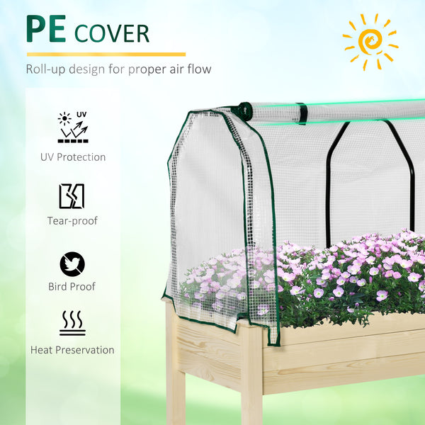 Raised Garden Bed with PE Greenhouse Cover, Outdoor Elevated Wood Planter Box for Herbs and Vegetables, Use for Patio, Garden, Balcony, 121 x 55 x 117cm, Nature Wood Finish