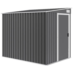 5 x 7FT Lean to Outdoor Storage Shed with Foundation Kit, Metal Garden Shed with Adjustable Shelves, Sliding Door, Vents, Hooks for Backyard, Patio, Lawn, Dark Grey