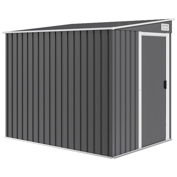 5 x 7FT Lean to Outdoor Storage Shed with Foundation Kit, Metal Garden Shed with Adjustable Shelves, Sliding Door, Vents, Hooks for Backyard, Patio, Lawn, Dark Grey