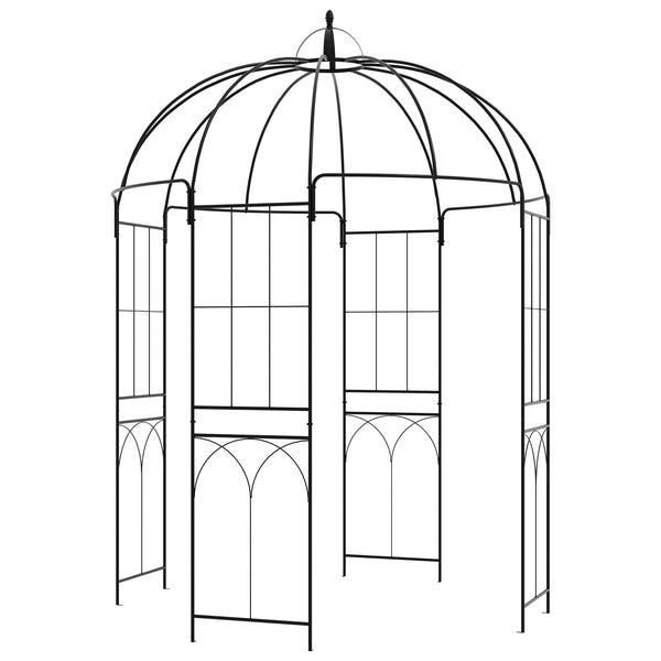 Birdcage Shape Garden Arbour, Metal Gazebo Pergola Pavilion for Climbing Plants, Lights, Flowers, French Style Arch Trellis with Hook for Wedding, Party, Ceremony, Black