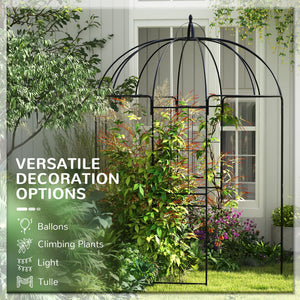Birdcage Shape Garden Arbour, Metal Gazebo Pergola Pavilion for Climbing Plants, Lights, Flowers, French Style Arch Trellis with Hook for Wedding, Party, Ceremony, Black