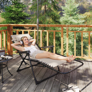 Zero Gravity Chair, Folding Outdoor Lounge Chair, 5-Position Adjustable Patio Lounger Recliner with Padded Removable Headrest for Lawn, Beach, Poolside, Beige