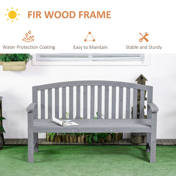 4.7Ft Garden Bench, 2 Seater Outdoor Patio Seat with Slatted Design for Park, Yard, Indoor, Grey