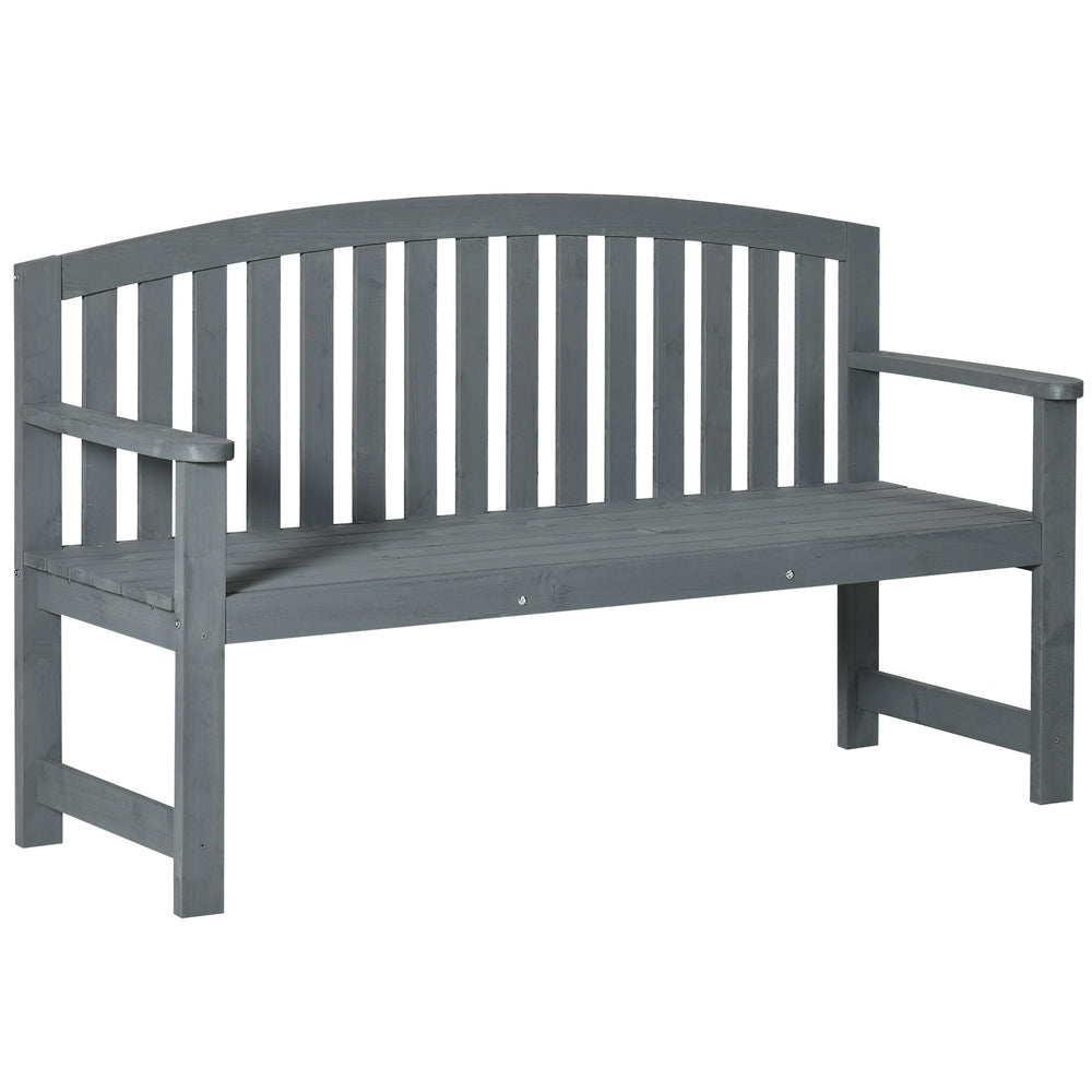 4.7Ft Garden Bench, 2 Seater Outdoor Patio Seat with Slatted Design for Park, Yard, Indoor, Grey
