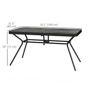 55" x 31.5" x 28" Rectangle Outdoor Dining Table for 6, Patio Table with 1.7" Umbrella Hole, Easy Clean DPC Plastic Tabletop, Steel Frame, for Backyard, Deck, Lawn, Grey