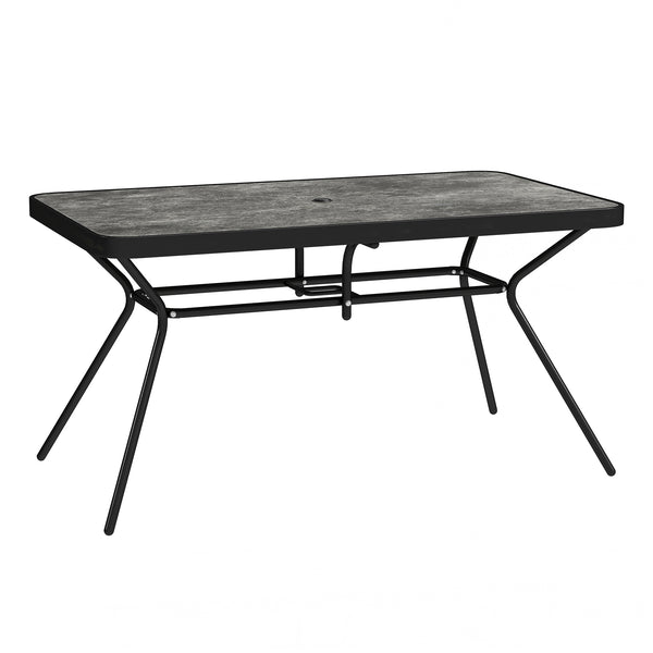 55" x 31.5" x 28" Rectangle Outdoor Dining Table for 6, Patio Table with 1.7" Umbrella Hole, Easy Clean DPC Plastic Tabletop, Steel Frame, for Backyard, Deck, Lawn, Grey