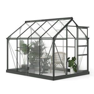 BloomGreen 6' x 8' Greenhouse with Rain Gutter and Roof Vent, Gray