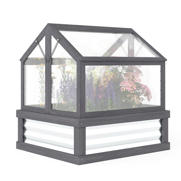 NookGrow Peak Garden Bed with Planter Protection, 35.5" x 31.5" x 36", Gray
