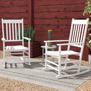 Wooden Patio Rocking Chairs Set of 2, Outdoor Rocker Chairs with Wide Armrests, High Back, Slatted Seat and Backrest, for Garden, Balcony, Porch, White