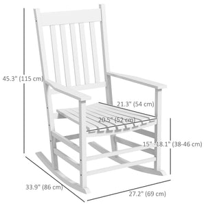 Wooden Patio Rocking Chairs Set of 2, Outdoor Rocker Chairs with Wide Armrests, High Back, Slatted Seat and Backrest, for Garden, Balcony, Porch, White