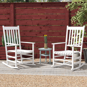 Wooden Patio Rocking Chairs Set of 2, Outdoor Rocker Chairs with Wide Armrests, High Back, Slatted Seat and Backrest, for Garden, Balcony, Porch, White