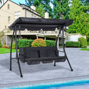 Patio Swing Chair, 3 Person Convertible Hammock, Outdoor Swing Lounge Bed, Cushioned with Tilt Canopy, Dark Grey
