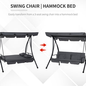 Patio Swing Chair, 3 Person Convertible Hammock, Outdoor Swing Lounge Bed, Cushioned with Tilt Canopy, Dark Grey
