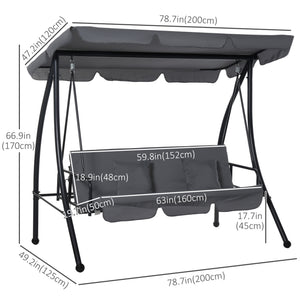 Patio Swing Chair, 3 Person Convertible Hammock, Outdoor Swing Lounge Bed, Cushioned with Tilt Canopy, Dark Grey