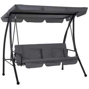 Patio Swing Chair, 3 Person Convertible Hammock, Outdoor Swing Lounge Bed, Cushioned with Tilt Canopy, Dark Grey