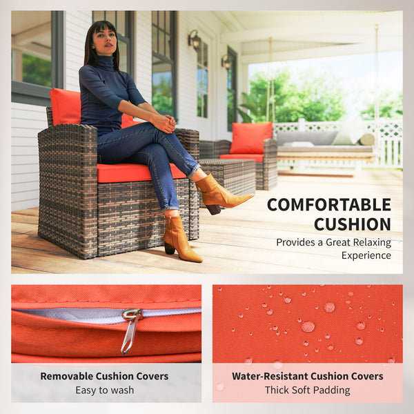 6 Pieces Wicker Patio Furniture Set with Cushions, 7-Seater Rattan Patio Sofa Set with Storage Coffee Table & Side Table, Sectional Outdoor Furniture Set, Orange