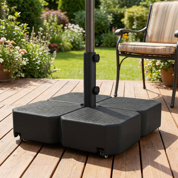 Patio Umbrella Base with Wheels, Square Heavy Duty Umbrella Stand Holder, 70 lbs Water or 88 lbs Sand Filled,  for 1.5"/1.9" Poles for Lawn, Outdoor, Black
