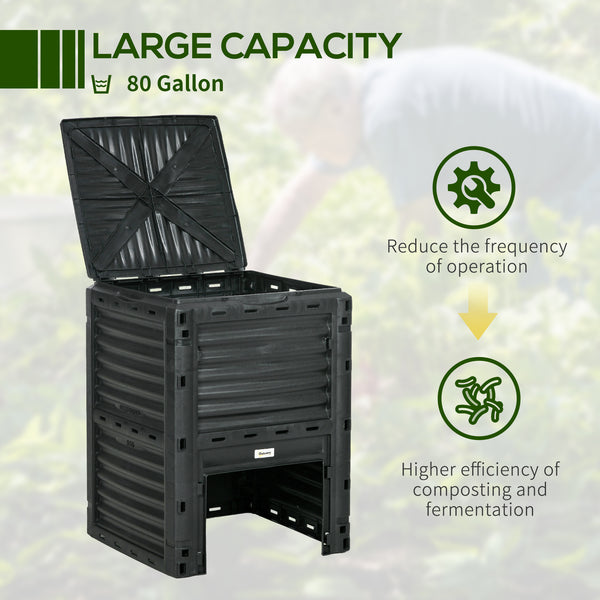 Garden Compost Bin Large Outdoor Compost Container 80 Gallon Fast Creation of Fertile Soil Aerating Compost Box, Easy Assembly, Green