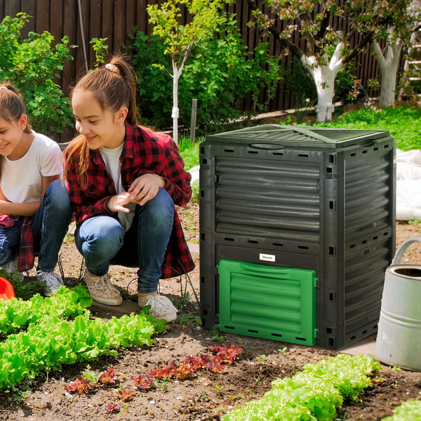 Garden Compost Bin Large Outdoor Compost Container 80 Gallon Fast Creation of Fertile Soil Aerating Compost Box, Easy Assembly, Green