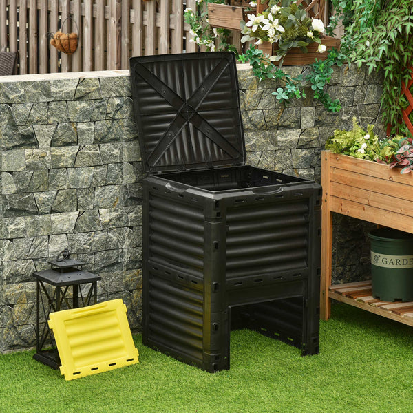 Garden Compost Bin Large Outdoor Compost Container 80 Gallon Fast Creation of Fertile Soil Aerating Compost Box, Easy Assembly, Yellow