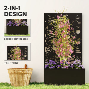 Metal Raised Garden Bed with Trellis for Climbing Plants, Freestanding or Wall Mounted Flower Bed with Privacy Panel, Butterfly Cut-Out Outdoor Planter Box for Garden, Patio, Balcony