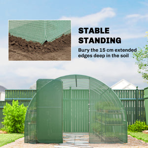10' x 13' Walk-in Polytunnel Greenhouse with Hinged Door and 8 Roll Up Mesh Windows, Garden Tunnel Warm House Tent with UV-resistant PE Cover, Galvanised Steel Frame, Green