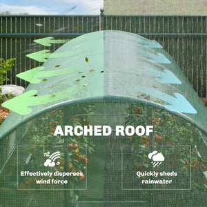 10' x 13' Walk-in Polytunnel Greenhouse with Hinged Door and 8 Roll Up Mesh Windows, Garden Tunnel Warm House Tent with UV-resistant PE Cover, Galvanised Steel Frame, Green