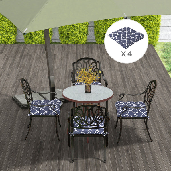 Set of 4 Outdoor Seat Cushions with Ties, Water Repellent Seat Pads for Dining Chair, Swing, Sofa, 48 x 48 x 10 cm, Blue
