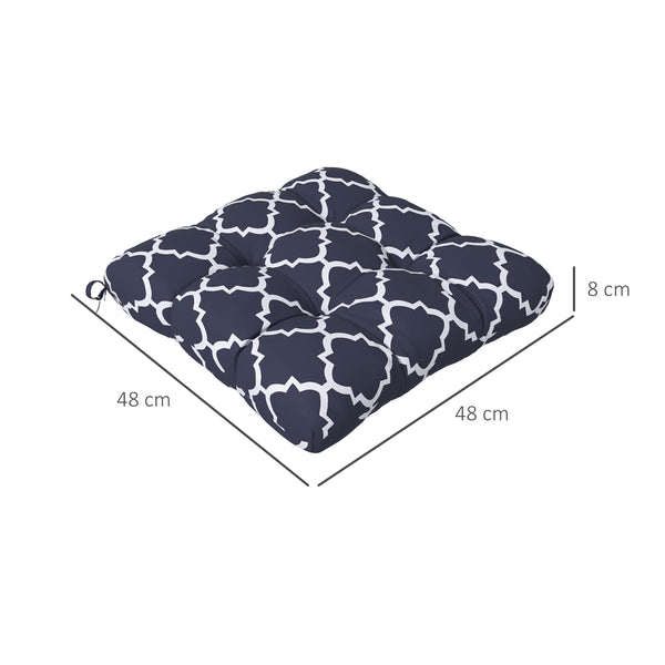 Set of 4 Outdoor Seat Cushions with Ties, Water Repellent Seat Pads for Dining Chair, Swing, Sofa, 48 x 48 x 10 cm, Blue