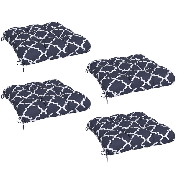 Set of 4 Outdoor Seat Cushions with Ties, Water Repellent Seat Pads for Dining Chair, Swing, Sofa, 48 x 48 x 10 cm, Blue