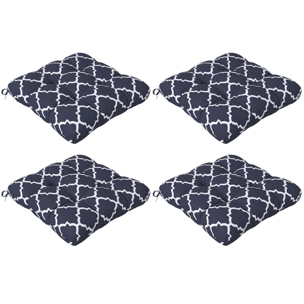 Set of 4 Outdoor Seat Cushions with Ties, Water Repellent Seat Pads for Dining Chair, Swing, Sofa, 48 x 48 x 10 cm, Blue