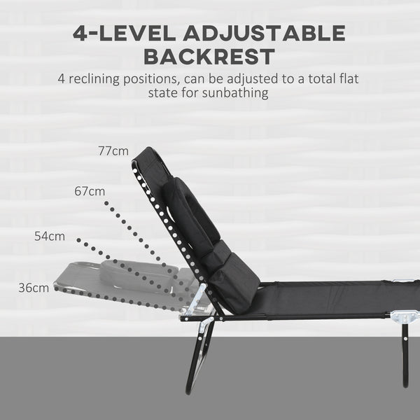 2PCS Adjustable Outdoor Lounge Chair, Garden Folding Chaise Lounge with Face Hole Reclining Tanning Chair Seat, Folding Camping Beach Lounging Bed w/ Head Support, Black
