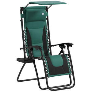 Zero Gravity Lounger Chair, Folding Reclining Patio Chair with Shade Cover, Padded Seat, Cup Holder, Soft Cushion and Headrest for Poolside, Camping, Green