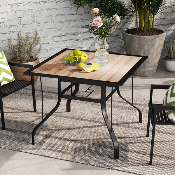 36" x 36" x 28" Square Patio Dining Table with Umbrella Hole, Outdoor Bistro Table with Easy to Clean Top & Rustproof Steel Frame, Outdoor Dining Table for Garden, Balcony