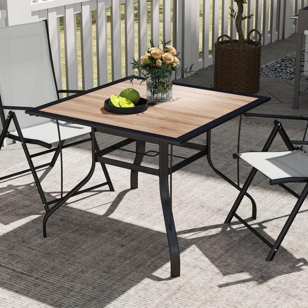 36" x 36" x 28" Square Patio Dining Table with Umbrella Hole, Outdoor Bistro Table with Easy to Clean Top & Rustproof Steel Frame, Outdoor Dining Table for Garden, Balcony