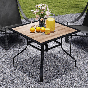 36" x 36" x 28" Square Patio Dining Table with Umbrella Hole, Outdoor Bistro Table with Easy to Clean Top & Rustproof Steel Frame, Outdoor Dining Table for Garden, Balcony