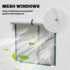 Lean-to Tomato Greenhouse with PE Cover, Walk-in Green House with Roll-up Door and 2 Mesh Windows, Portable Plant Grow House for Indoor Outdoor, 77.2"x30.3"x77.6", White