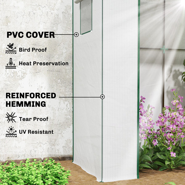 Lean-to Tomato Greenhouse with PE Cover, Walk-in Green House with Roll-up Door and 2 Mesh Windows, Portable Plant Grow House for Indoor Outdoor, 77.2"x30.3"x77.6", White