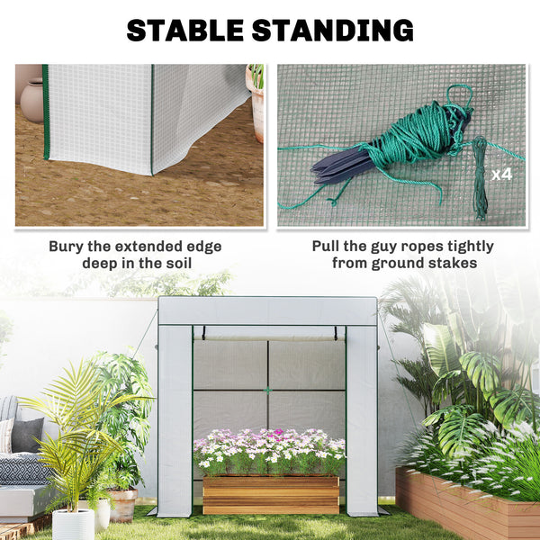 Lean-to Tomato Greenhouse with PE Cover, Walk-in Green House with Roll-up Door and 2 Mesh Windows, Portable Plant Grow House for Indoor Outdoor, 77.2"x30.3"x77.6", White