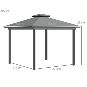 3 x 3(m) Patio Gazebo Canopy Garden Pavilion Tent Shelter Marquee with 2 Tier Water Repellent Roof, Mosquito Netting and Curtains, Aluminium Frame, Light Grey